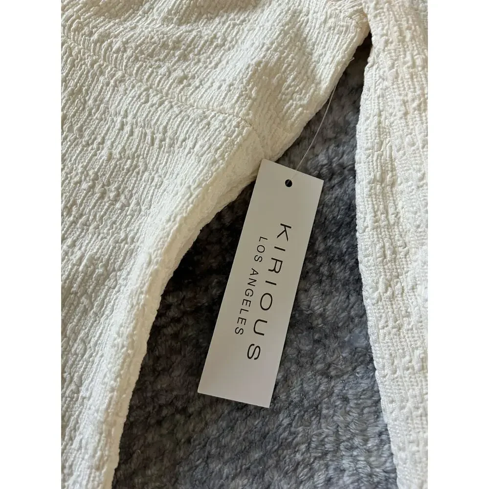 Kirious Los Angeles Cream Cropped Crinkle Long Sleeve Babydoll Peasant Top Large
